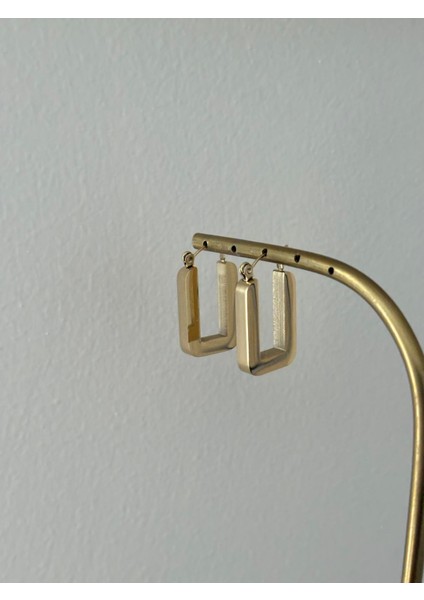 Gold Dikdörtgen Küp Klipsli Kararmaz Çelik Küpe