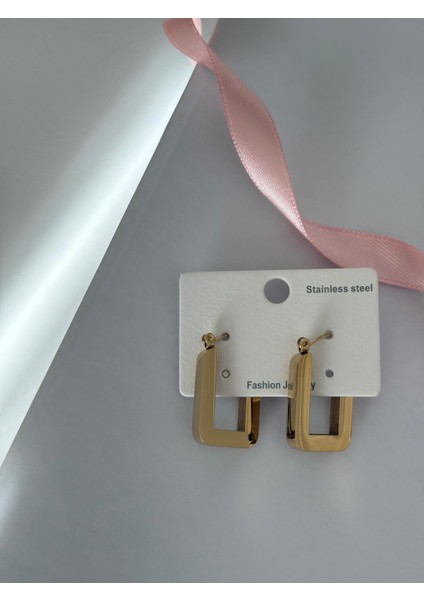 Gold Dikdörtgen Küp Klipsli Kararmaz Çelik Küpe fiyatları