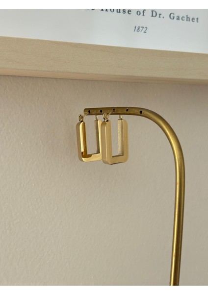 Gold Dikdörtgen Küp Klipsli Kararmaz Çelik Küpe modelleri