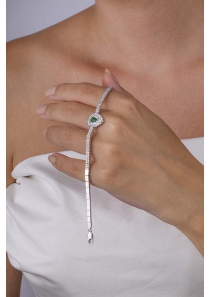 Hürrem Sultan Modeli Zümrüt Taşllı Damla Motifli 925 Ayar Gümüş Bileklik modelleri