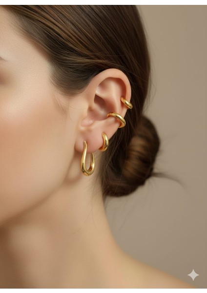 Bombeli 14K Kaplama Gümüş Halka Küpe