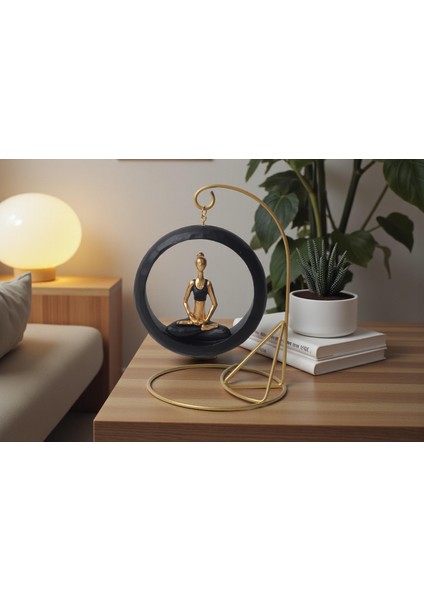 Modern Stil Askılı Sallanan Yoga Yapan Kadın Heykeli 18 cm Dekoratif Meditasyon Biblo Ev Ofis Süsü C