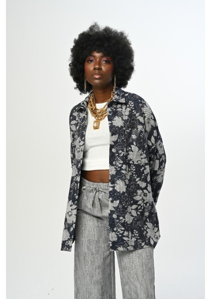 Kadın Desenli Cepli Oversize Kesim Gömlek fiyatları