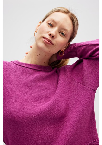 Risu, Düz Örgü Kadın Mevsimlik Triko Bisiklet Yaka Kazak - Fuşya modelleri