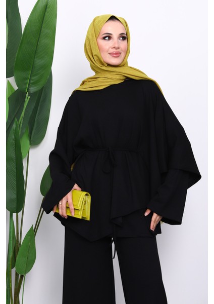 Siyah Pelerin Detaylı Tunik Pantolonlu Takım modelleri