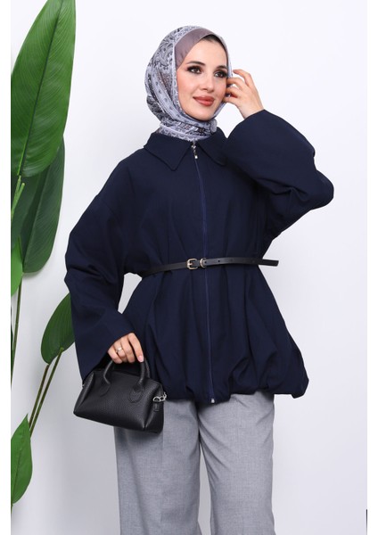 Lacivert Pileli Astarlı Gabardin Ceket