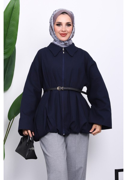 Lacivert Pileli Astarlı Gabardin Ceket modelleri