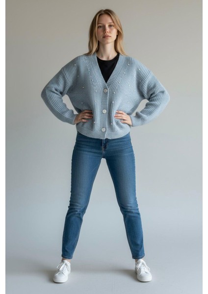 Şardonlu Pamuklu Boncuklu Hırka