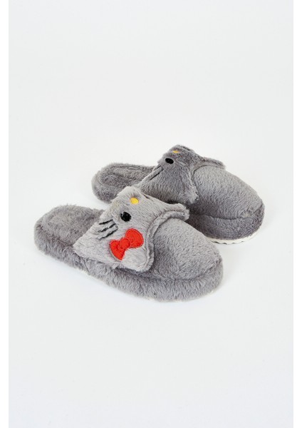 Füme Kedi Figürlü Ev Terliği