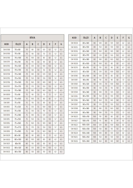 Riva Dikdörtgen Dus Teknesı, Monoblok modelleri