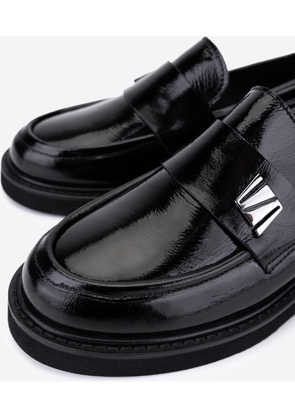 Kadın Hakiki Deri Siyah Kırışık Rugan Loafer Ayakkabı 294 13594 Bn Ayk SK25-26 Sıyah Krsk Rgn modelleri
