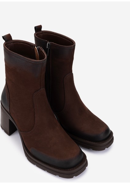 Kadın Hakiki Deri Kahverengi Nubuk Topuklu Bot 324 7988 Bn Bot SK25-26 Kahve Nbk fiyatları