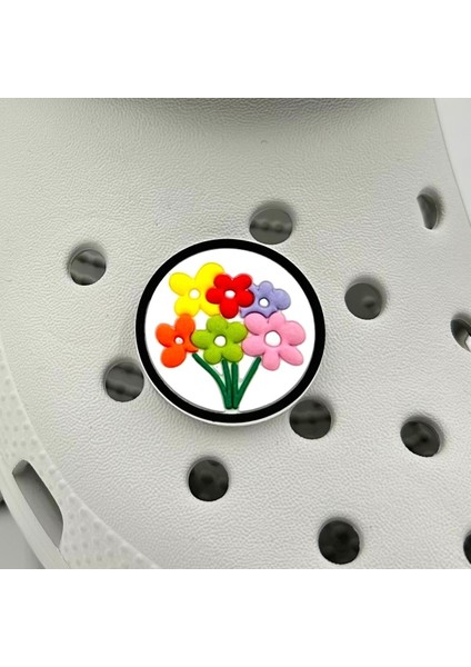 Terlik Süsü ve Aksesuarı , Çanta Süsü – Jibbitz 3D Çiçekli Yuvarlak Tablo Logo Aksesuar fiyatları