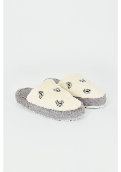 Gri Ayıcıklı Kapalı Ev Terliği