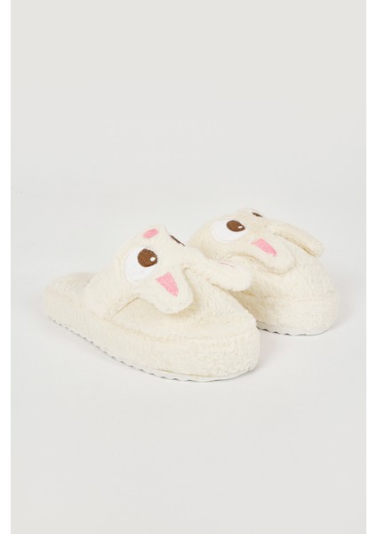 Ekru Tavşanlı Ev Terliği