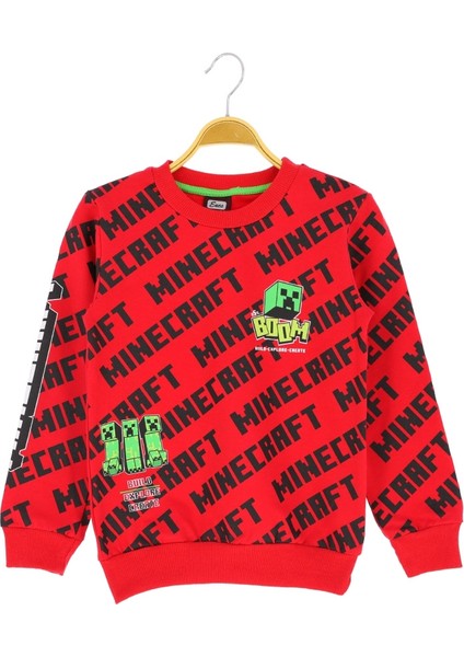 Erkek Sweatshirt Mınecraft Baskılı 2 Iplik Şardonlu