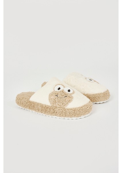 Ekru-Vizon Kurbağa Ev Terliği