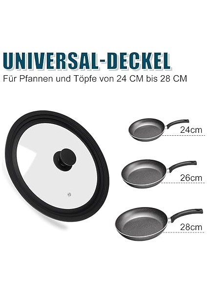 Evrensel Kapak, Tava Kapağı, 24/26/28 cm Tencere ve Tavalar Için Cam Kapak, Çok Yönlü Pişirme Için Tencere Kapağı fiyatları