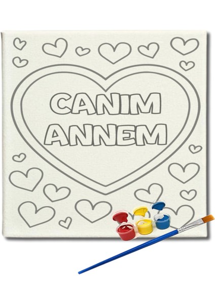 Okul Etkinliği 20X20 Resimli Tuval Çocuk Boyama Seti-Canım Annem_model-21 Resimli 3 Boya 1 Fırça modelleri