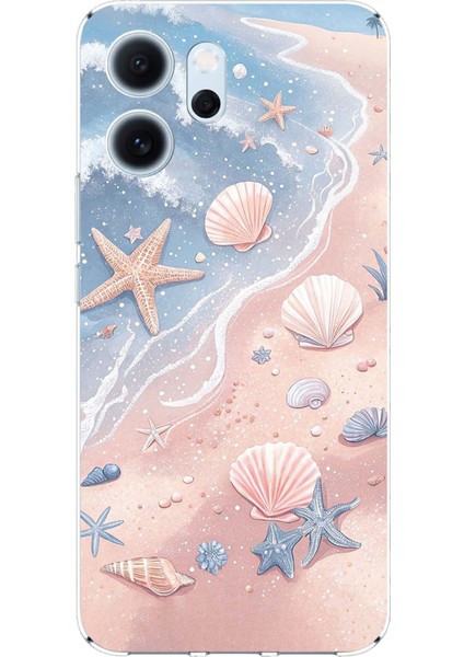 Oppo Reno 14F Uyumlu Sahil Deniz Kabuğu Baskılı Silikon Kılıf