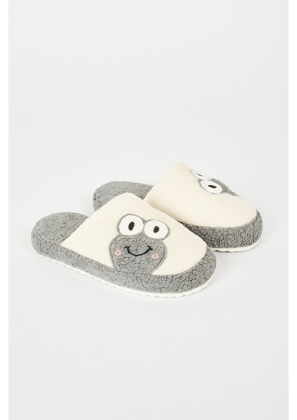 Ekru-Gri Kurbağa Ev Terliği