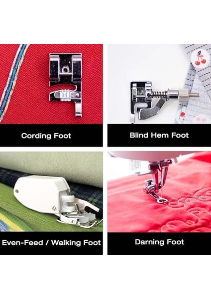 | Dikiş Makinesi Aksesuar Seti, 9 Baskı Ayağı, Ikiz Iğne ve Kılıf Dahil, Şeffaf - Dikiş fiyatları