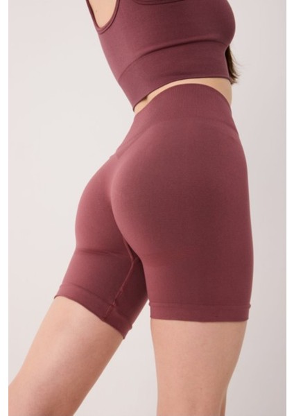 Essential Spor Şort Yüksek Bel Esnek Şekillendirici ve Toparlayıcı Seamless Tayt Kısa Şort