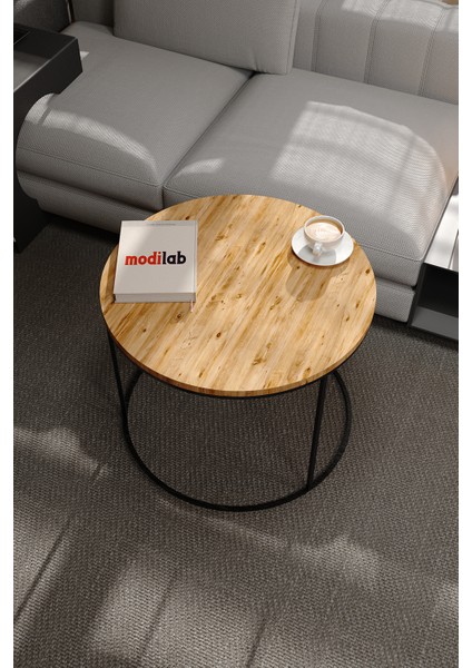 Lüx Orta Sehpa Modern Yuvarlak Orta Sehpa Atlantik Çam Traverten Desen Metal Ayaklı Ahşap Tasarım modelleri