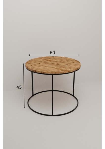 Lüx Orta Sehpa Modern Yuvarlak Orta Sehpa Atlantik Çam Traverten Desen Metal Ayaklı Ahşap Tasarım