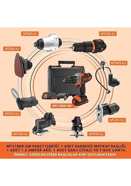 + Decker MT218KB-QW Çift Akülü Vidalama Multievo, Çok Renkli, 18 VOLT/1.5AH Li/ıon indirimleri