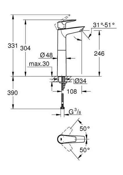 Bauedge Tek Kumandalı Lavabo Bataryası Xl-Boyut 23761001 modelleri
