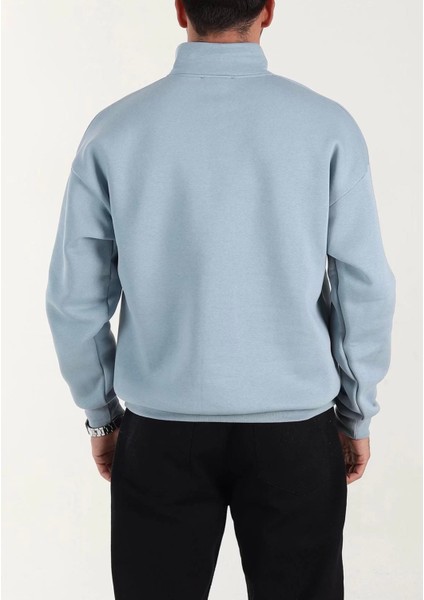 Lowell Bebe Mavisi Yarım Oversize Içi Pamuklu Üç Iplik Şardonlu Basic Erkek Sweatshirt fırsatları