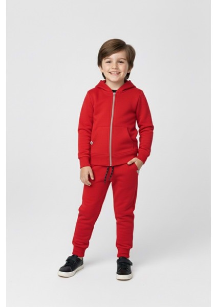Erkek Çocuk Fermuar Kapamalı Kapüşonlu Mevsimlik Eşofman Takımı M00765