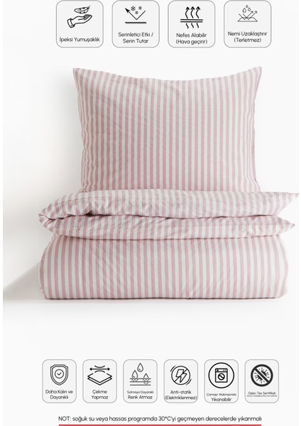 Natural Ranforce Pembe Çizgili Tek Kişilik Nevresim Takımı %100 Organik Pamuk indirimleri