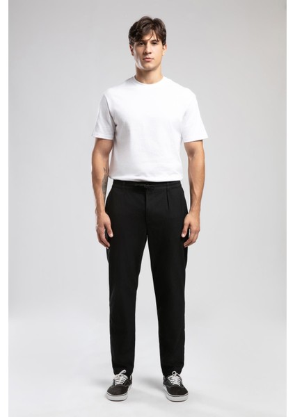 Matteos Normal-Yüksek Bel Bol Düz Kesim Düz Paça Siyah Erkek Pantolon