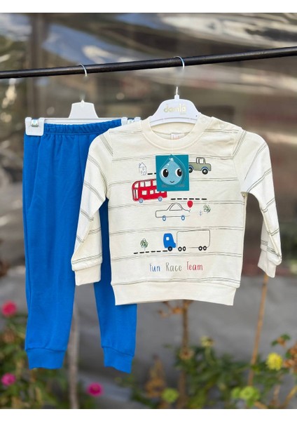 Erkek Çocuk Alt Üst Mevsimlik Takım Araba Desenli Penye Ikili Takım Mavi