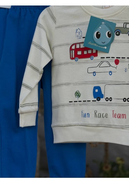 Erkek Çocuk Alt Üst Mevsimlik Takım Araba Desenli Penye Ikili Takım Mavi modelleri