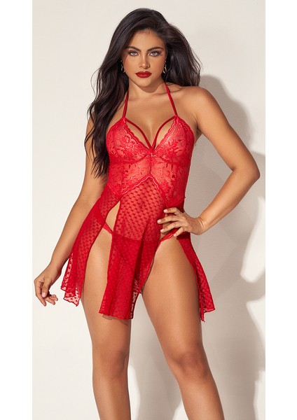 Fantezi Modern Şık Rahat Dikkat Çekici Kırmızı Gecelik Elbise