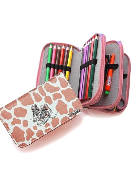 Kalem Kutusu Inek Desenli Kawai Organizer Kalemkutu Vegan Deri Üç Bölmeli Kalemlik -Nude(Pembe) modelleri