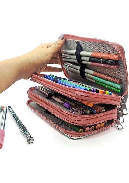 Kalem Kutusu Inek Desenli Kawai Organizer Kalemkutu Vegan Deri Üç Bölmeli Kalemlik -Nude(Pembe) fırsatları