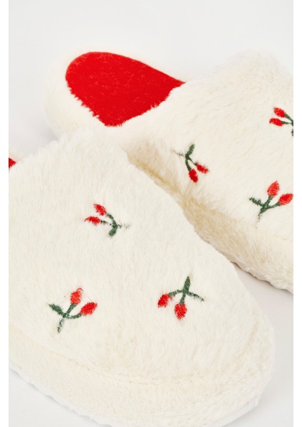 Ekru Kiraz Desenli Ev Terliği fiyatları