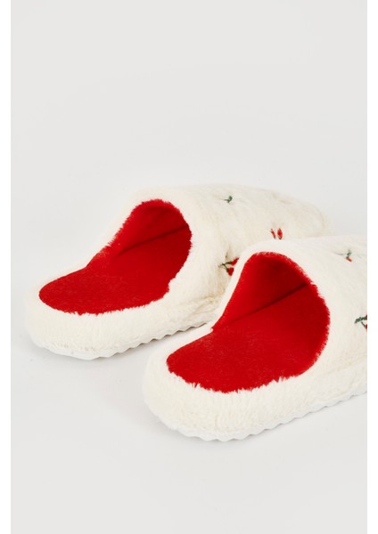 Ekru Kiraz Desenli Ev Terliği fırsatları