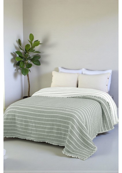 Lüks Multi Muslin %100 Pamuk Çift Kişillik Yatak Örtüsü 230X250 cm Battal Boy 2 Yastıklı