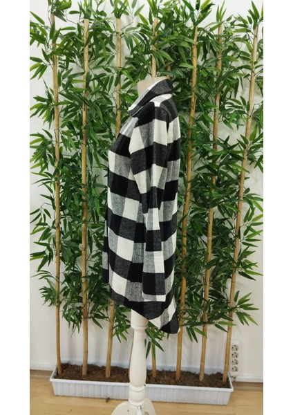 Kadın Uzun Kollu Ekoseli Önden Düğmeli Dokuma Uzun Gömlek