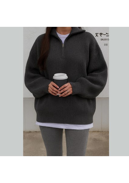 Unisex Dik Yaka Kaliteli Tarz Yeni Sezon Oversize Kazak