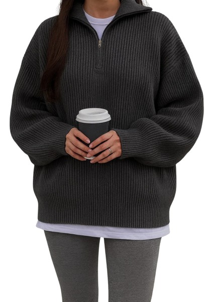 Unisex Dik Yaka Kaliteli Tarz Yeni Sezon Oversize Kazak