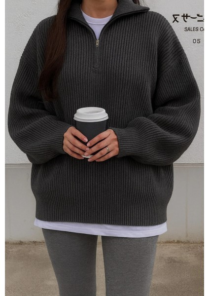 Unisex Dik Yaka Kaliteli Tarz Yeni Sezon Oversize Kazak