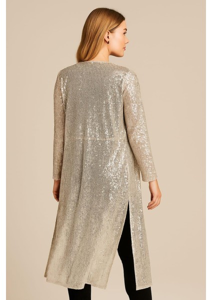 Kadın Büyük Beden Bej, Pul Payet Işli, Agraf Kapama, Uzun Abiye Hırka 65N39203 modelleri