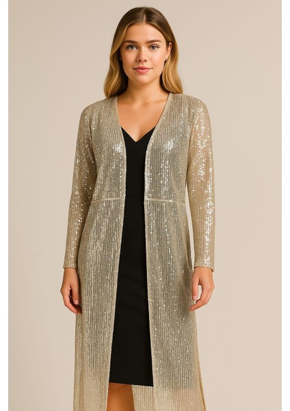 Kadın Büyük Beden Bej, Pul Payet Işli, Agraf Kapama, Uzun Abiye Hırka 65N39203 indirimleri