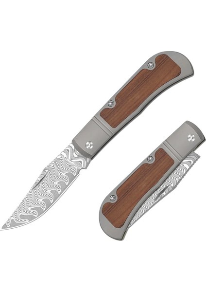 Trestle | Damascus | Titanium & Mkuruti Wood | V3761A2